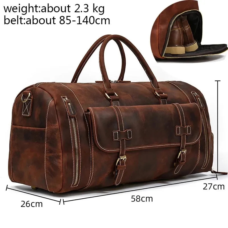 "Crazy Horse" Leather Men's Retro Travel Bag With Shoe Pocket. A Weekend Essential Wherever You Are Going.