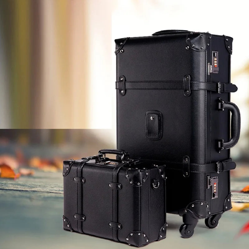 Retro Carry-on Travel Case. Rolling Luggage Spinner Box. Sturdy PU Material