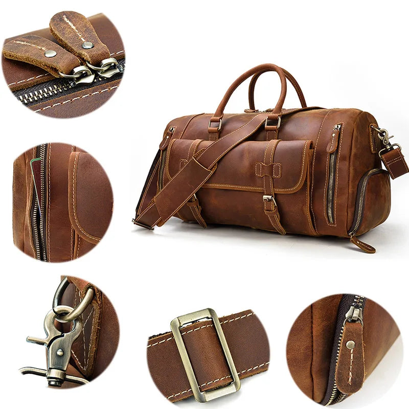 "Crazy Horse" Leather Men's Retro Travel Bag With Shoe Pocket. A Weekend Essential Wherever You Are Going.