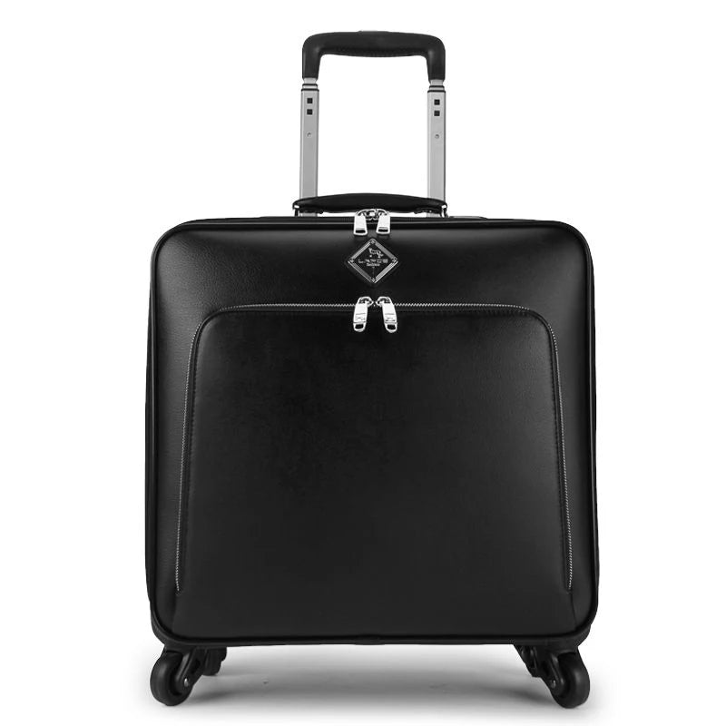 Genuine Leather waterproof rolling luggage 16/20/22/24 inch. Cabin carry on trolley bag.