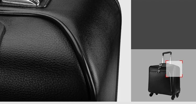 Genuine Leather waterproof rolling luggage 16/20/22/24 inch. Cabin carry on trolley bag.