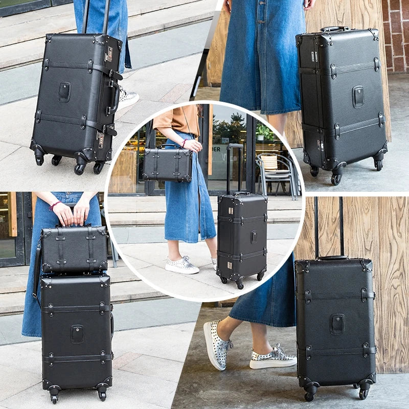 Retro Carry-on Travel Case. Rolling Luggage Spinner Box. Sturdy PU Material