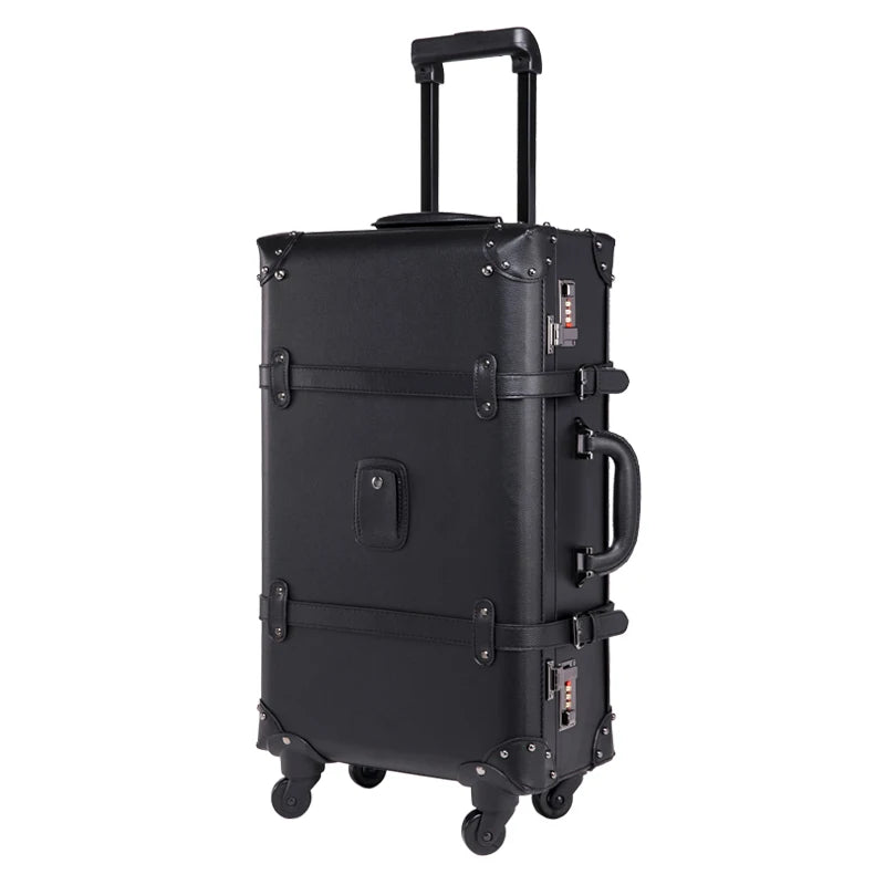 Retro Carry-on Travel Case. Rolling Luggage Spinner Box. Sturdy PU Material
