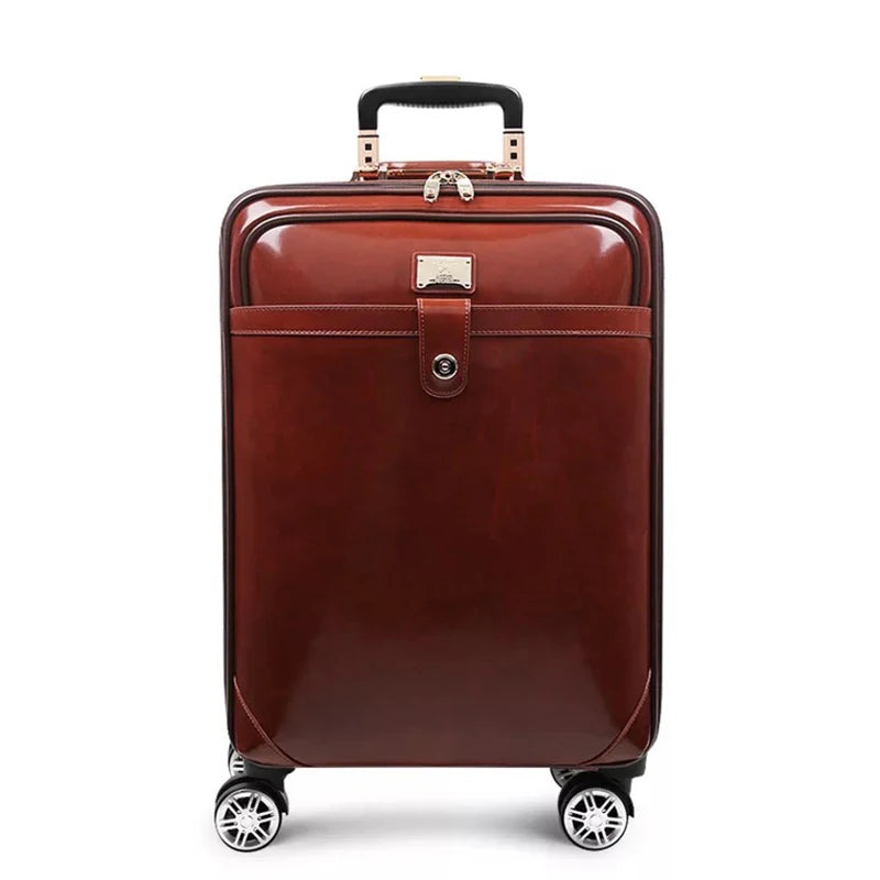Genuine Leather waterproof rolling luggage 16/20 inch. Cabin carry on trolley bag.