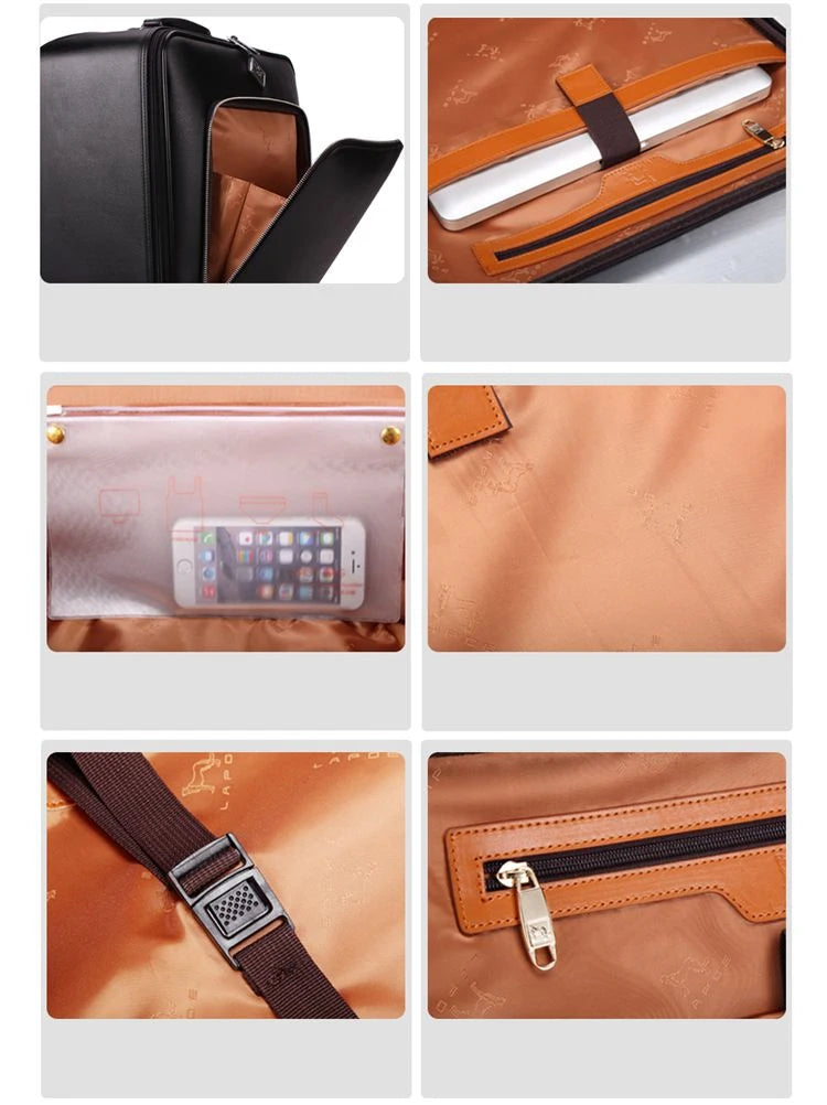 Genuine Leather waterproof rolling luggage 16/20/22/24 inch. Cabin carry on trolley bag.