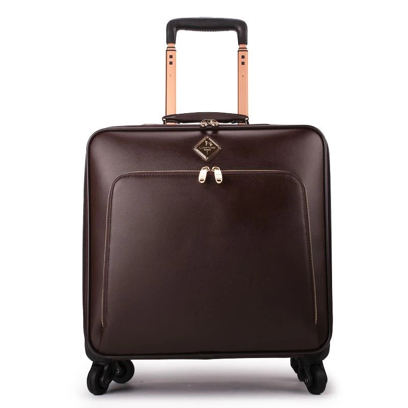 Genuine Leather waterproof rolling luggage 16/20/22/24 inch. Cabin carry on trolley bag.