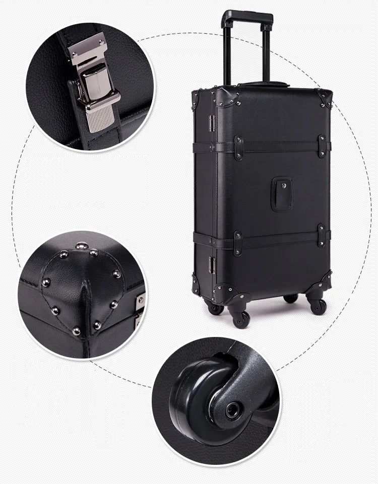 Retro Carry-on Travel Case. Rolling Luggage Spinner Box. Sturdy PU Material