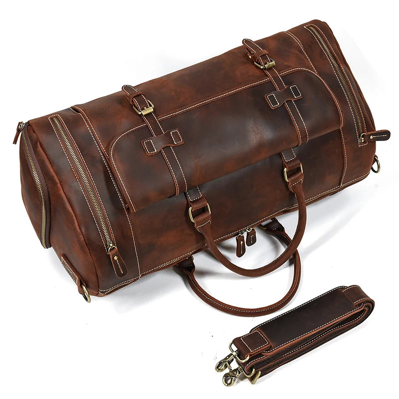 "Crazy Horse" Leather Men's Retro Travel Bag With Shoe Pocket. A Weekend Essential Wherever You Are Going.