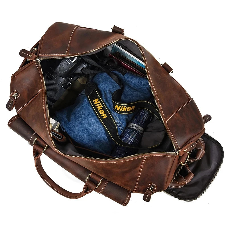"Crazy Horse" Leather Men's Retro Travel Bag With Shoe Pocket. A Weekend Essential Wherever You Are Going.