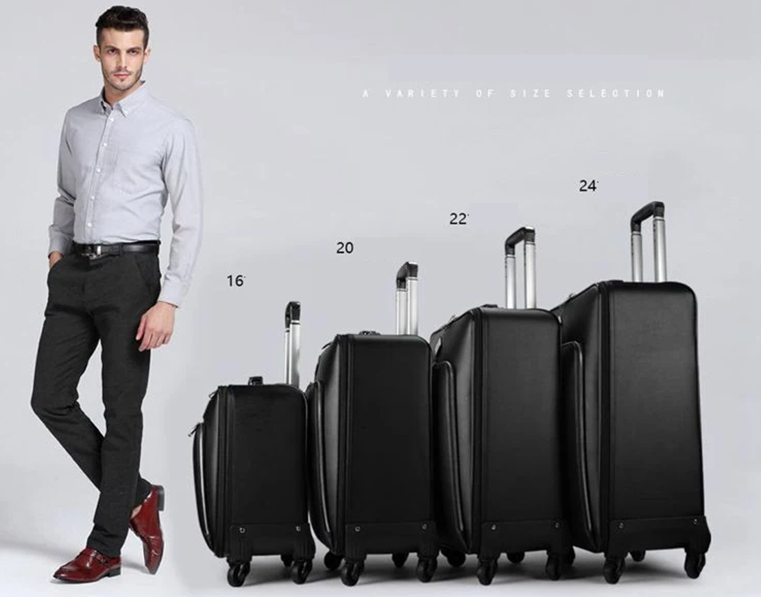 Genuine Leather waterproof rolling luggage 16/20/22/24 inch. Cabin carry on trolley bag.