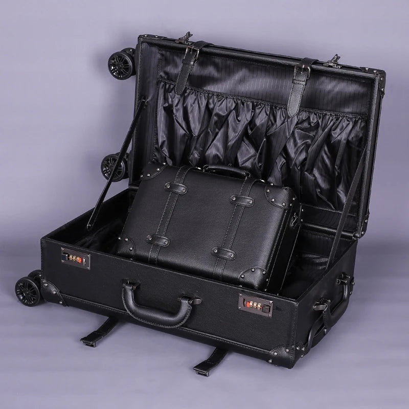 Retro Carry-on Travel Case. Rolling Luggage Spinner Box. Sturdy PU Material