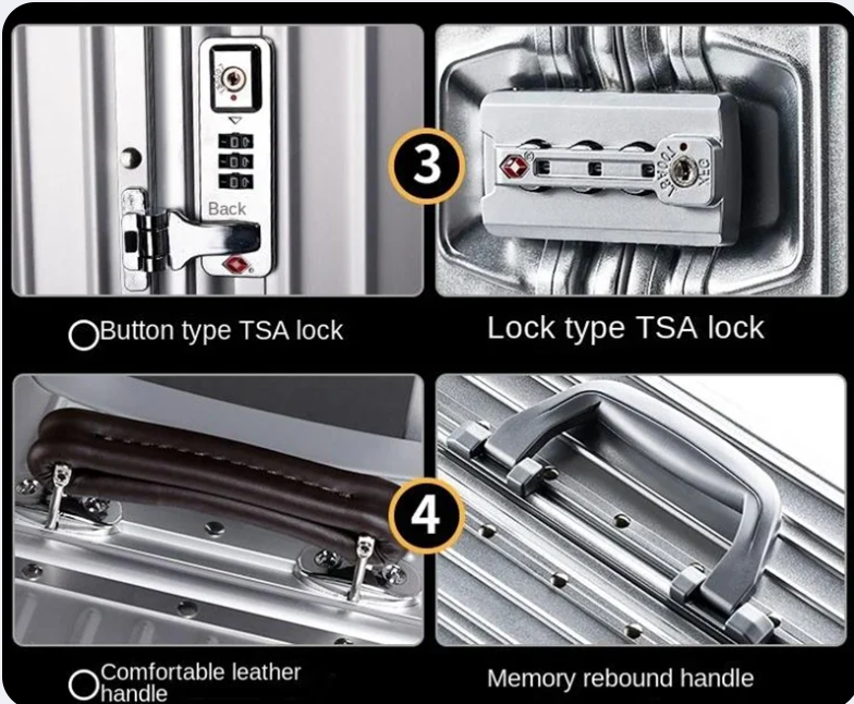 20“ 24'' 26'' 29" All Aluminum Suitcase Luggage. Sizes and colours to suit your needs. Tough, Durable, Classic.