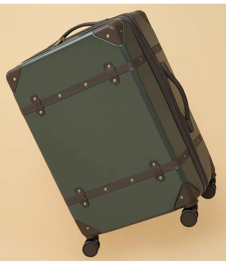 Vintage PU Leather Travel Luggage 20" 24" 28". Trolley Suitcases On Universal Wheels and Matching Carry Case