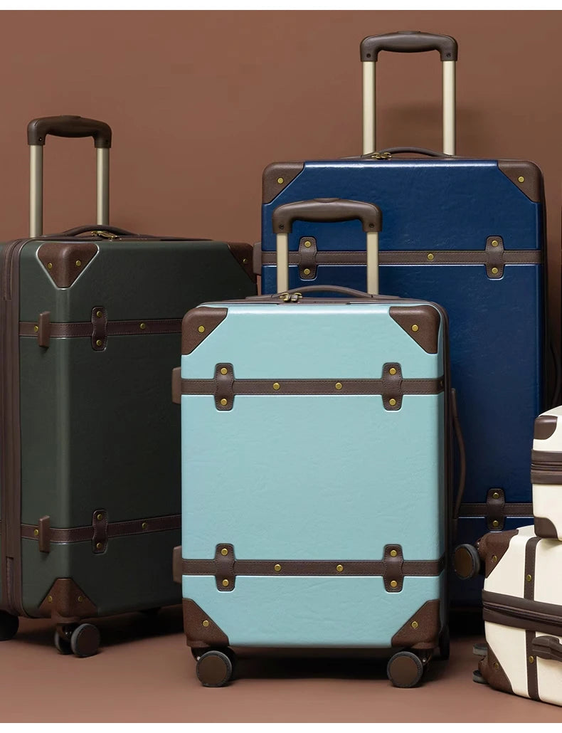 Vintage PU Leather Travel Luggage 20" 24" 28". Trolley Suitcases On Universal Wheels and Matching Carry Case