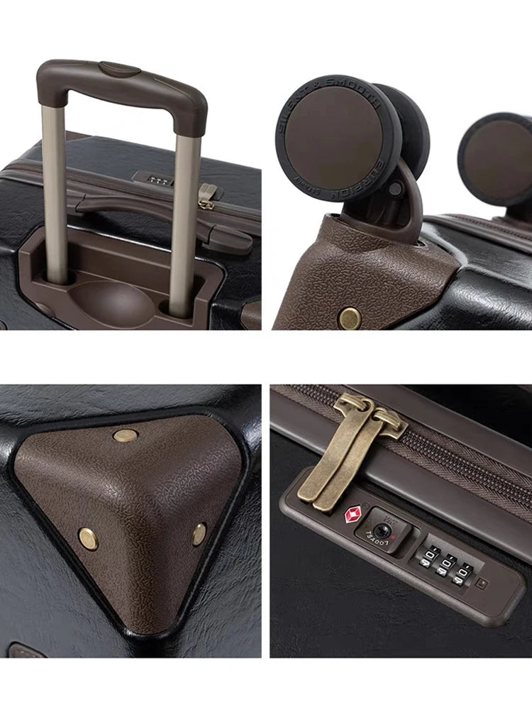 Vintage PU Leather Travel Luggage 20" 24" 28". Trolley Suitcases On Universal Wheels and Matching Carry Case