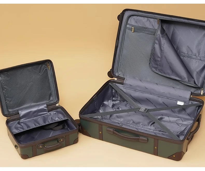 Vintage PU Leather Travel Luggage 20" 24" 28". Trolley Suitcases On Universal Wheels and Matching Carry Case