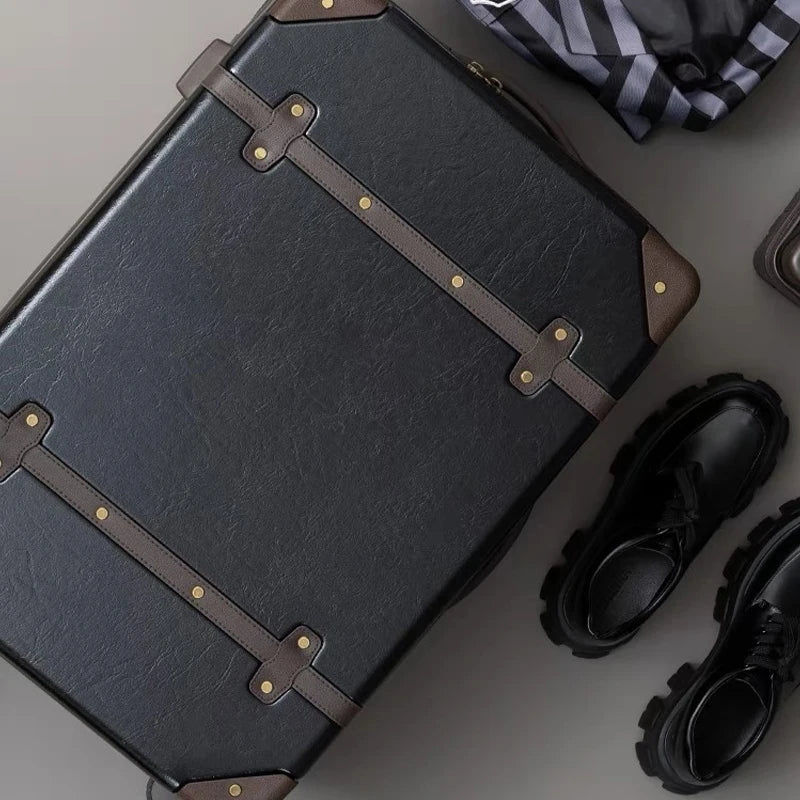 Vintage PU Leather Travel Luggage 20" 24" 28". Trolley Suitcases On Universal Wheels and Matching Carry Case