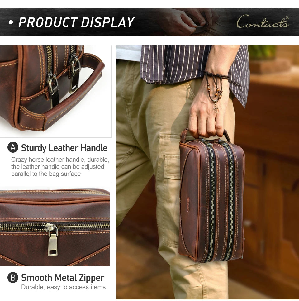 Vintage Crazy Horse Leather mens wash bag for on the go whether travelling or going to the Gym.