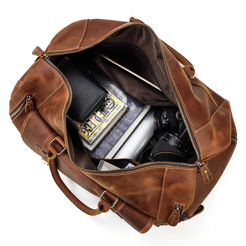 "Crazy Horse" Leather Men's Retro Travel Bag With Shoe Pocket.  A Weekend Essential Wherever You Are Going.