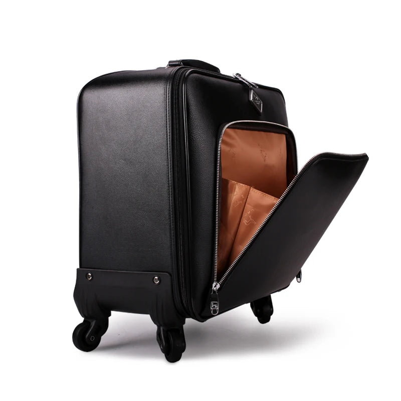 Genuine Leather waterproof rolling luggage 16/20/22/24 inch. Cabin carry on trolley bag.