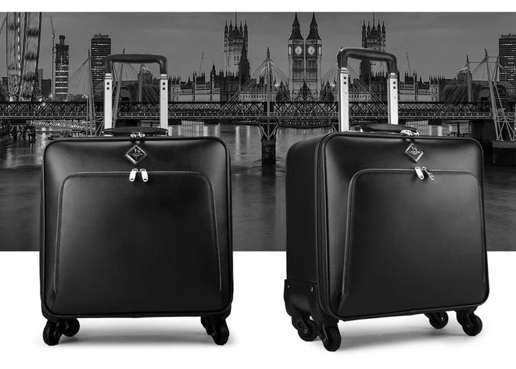 Genuine Leather waterproof rolling luggage 16/20/22/24 inch. Cabin carry on trolley bag.
