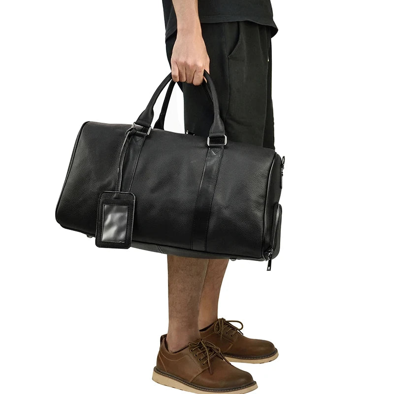 Large Genuine Leather Holdall. Soft Cowhide with Shoulder Strap