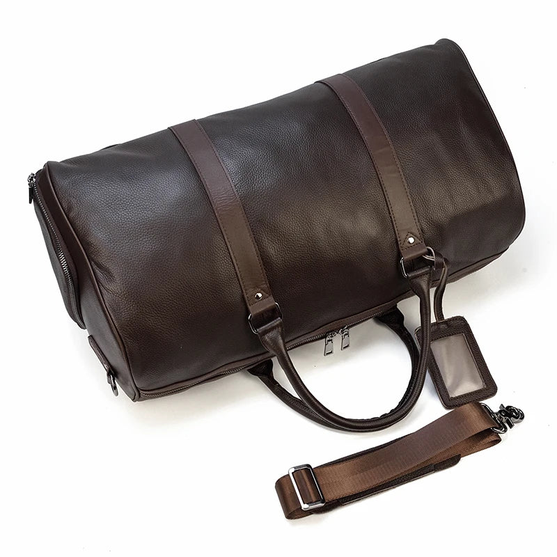 Large Genuine Leather Holdall. Soft Cowhide with Shoulder Strap