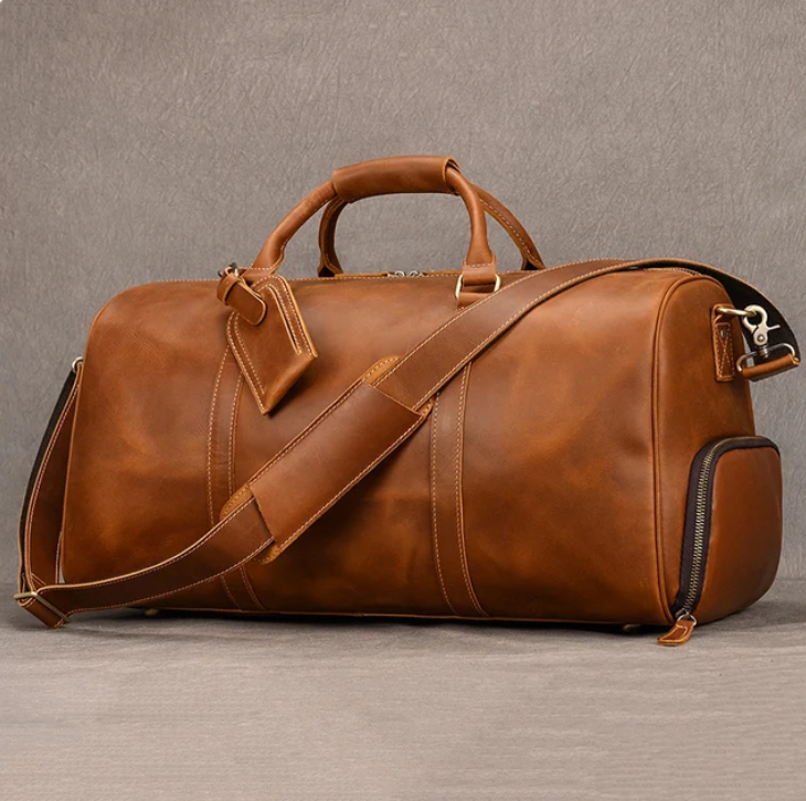 Large Genuine Leather Holdall. Soft Cowhide with Shoulder Strap