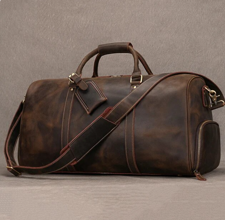 Large Genuine Leather Holdall. Soft Cowhide with Shoulder Strap