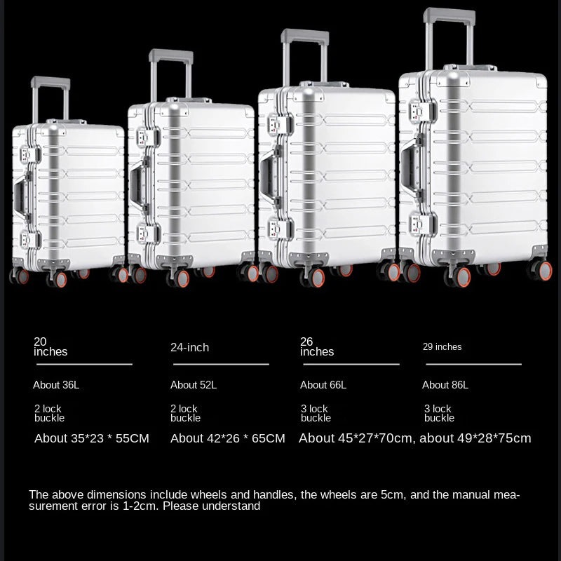 All Aluminum-magnesium alloy Travel Luggage 20/24/29 inch - Cabin suitable and larger