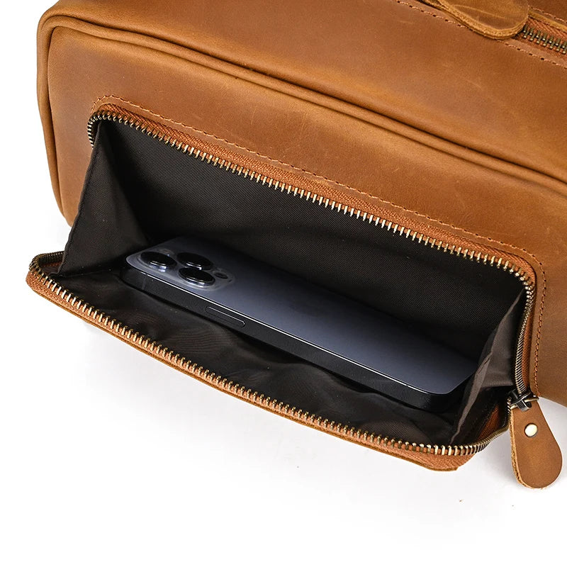 Large Leather Toiletry Wash Bag for on the go whether travelling or going to the Gym.
