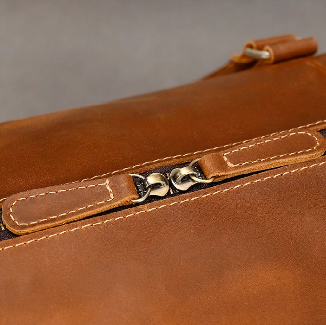 Large Genuine Leather Holdall. Soft Cowhide with Shoulder Strap